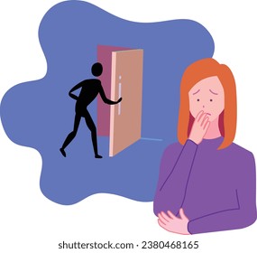 
Vector illustration of a woman feeling anxious about the crime of home invasion