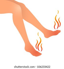 Vector illustration of woman feet hurting and swollen