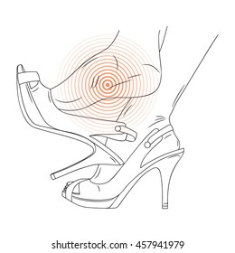 Vector illustration with woman feet and shoes. Feet pain. Illustration with feet tired of high heels. 