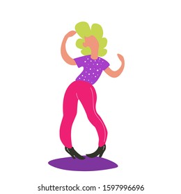 
vector illustration with woman in a flat style dancing on a white background. people cartoon character. happy people.