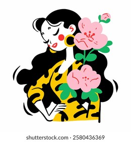 Vector illustration of a woman with flowers. Happy women's day