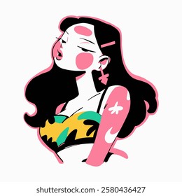 Vector illustration of a woman with flowers. Happy women's day