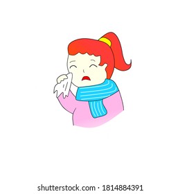 vector illustration of a woman with the flu can be used as a health content icon.