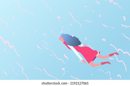 Vector illustration of woman flying in the sky. Concept art of freedom and dream. Conceptual artwork