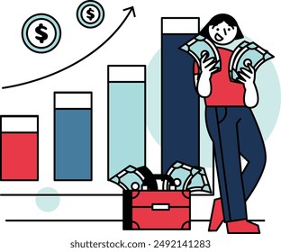 vector illustration of woman getting trading market profit, business theme vector illustration. with people illustration and flat design
