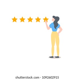 Vector illustration of woman giving five star rating