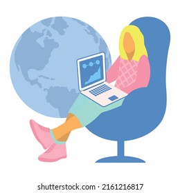 vector illustration of woman and global internet concept