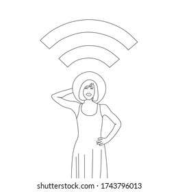 Vector illustration of woman graphics and wifi for kids coloring book