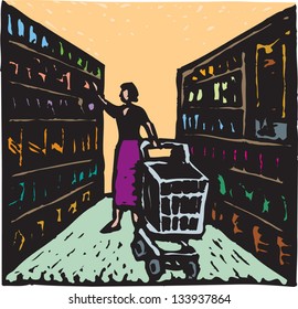 Vector illustration of woman grocery shopping