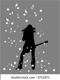 vector illustration - woman and guitar