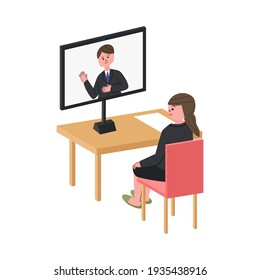 Vector Illustration Of Woman Having Online Job Interview