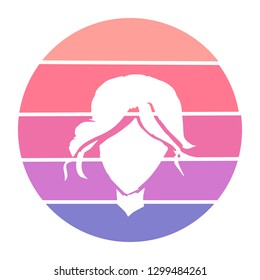 Vector Illustration of Woman Head with Circle Sunset of Red, Pink, and Violet Color