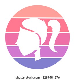 Vector Illustration of Woman Head with Circle Sunset of Red, Pink, and Violet Color