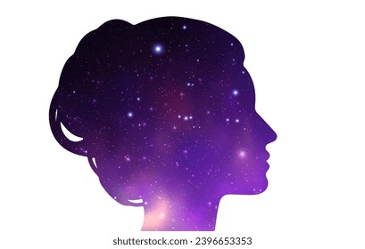 Vector illustration of woman head silhouette with space watercolor