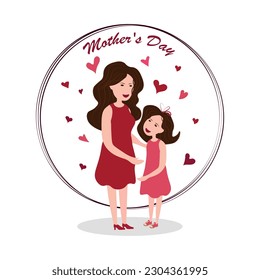 Vector illustration with a woman and her child. Beautiful template. Can be used for banner, poster, postcard, postcard and printing