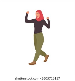 Vector illustration of woman in hijab in cartoon flat style. Collection of stylish mosleem business person, female in trendy clothes isolated on white
