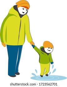 vector illustration, woman holding by the hand a child