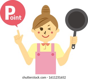 Vector illustration of a woman holding a frying pan in her hand