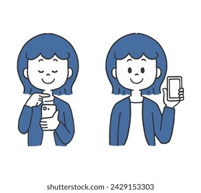 A vector illustration of a woman holding a smartphone