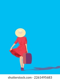 Vector illustration woman holding suitcase