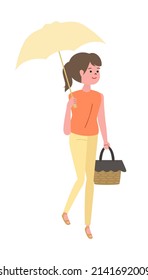 Vector illustration of woman holding an umbrella.