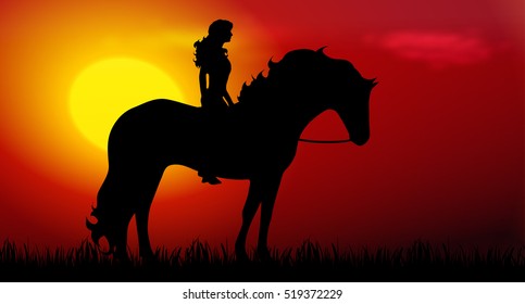 Vector illustration of woman and a horse