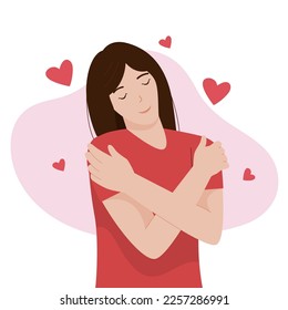 Imagen vectorial de la mujer abrazándose. Ilustración para sitio web, página de inicio, aplicación móvil, afiche y banner. Ilustración vectorial plana de moda