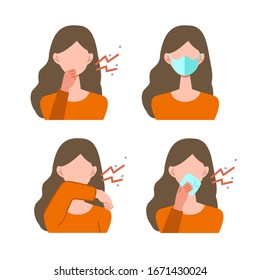 Vector illustration of woman infected with the virus. Set of illustrations for the topic of coronavirus, flu and cold.