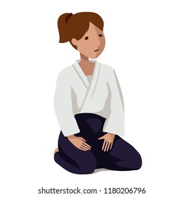 Vector illustration of a woman in kimono and hakama. Suitable for oriental martial arts such as aikido, judo, karate, jiu-jitsu, budo