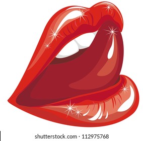 Vector Illustration Of Woman Licking Sexy Red Lips