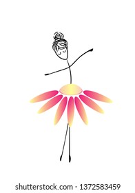 vector illustration of woman line, flower girl.