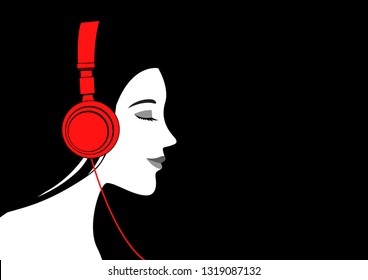 Vector illustration of a woman listening to music with headphone