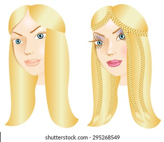 Vector Illustration of a woman with little or no makeup, natural before and after styling.