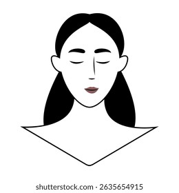 Vector illustration of woman with long black hair and closed eyes.