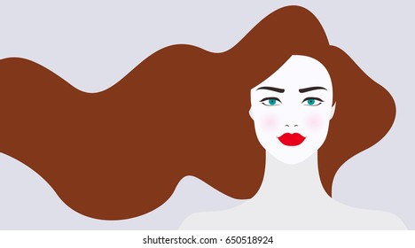 Vector illustration of woman with long brown hair