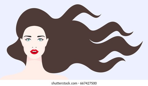 Vector illustration of woman with long dark brown hair