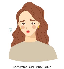 Vector illustration of a woman with long hair.  She has a troubled facial expression.