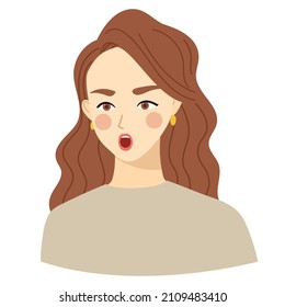 Vector illustration of a woman with long hair.  She get angry. facial expression .