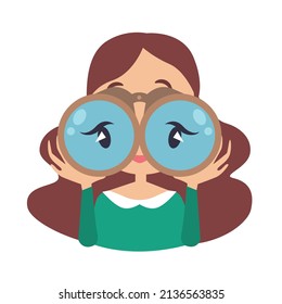 Vector illustration woman looking through binoculars. 