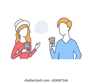 Vector illustration of woman and man with coffee