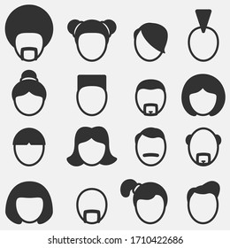 Vector Illustration Of Woman And Man Hair Style Icons Set.