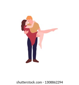 Vector illustration of woman and man. Young man is holding a woman in his arms