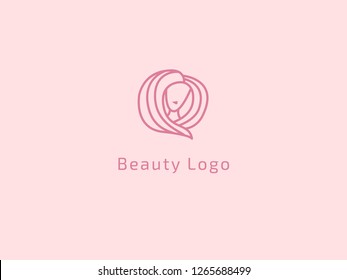 Vector illustration woman. Manicure, styling, haircut, makeup, stylist, fashion logo design. Girl silhouette sign. Model agency, Women's beauty salon, massage, cosmetic vector logotype