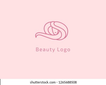 Vector illustration woman. Manicure, styling, haircut, makeup, stylist, fashion logo design. Girl silhouette sign. Model agency, Women's beauty salon, massage, cosmetic vector logotype