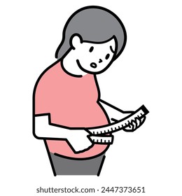 Vector illustration of a woman measuring her waist with a tape measure