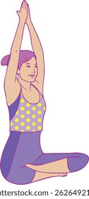 vector illustration of woman meditating in yoga pose in hand-drawn flat style