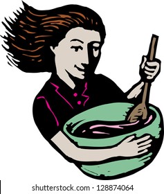 Vector illustration of woman mixing