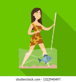Vector illustration of woman and neanderthal icon. Set of woman and fish stock symbol for web.
