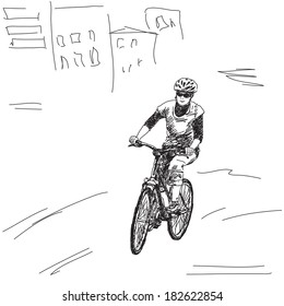 Vector illustration Woman on bicycle in city