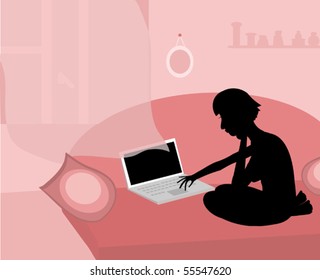Vector illustration with Woman on notebook